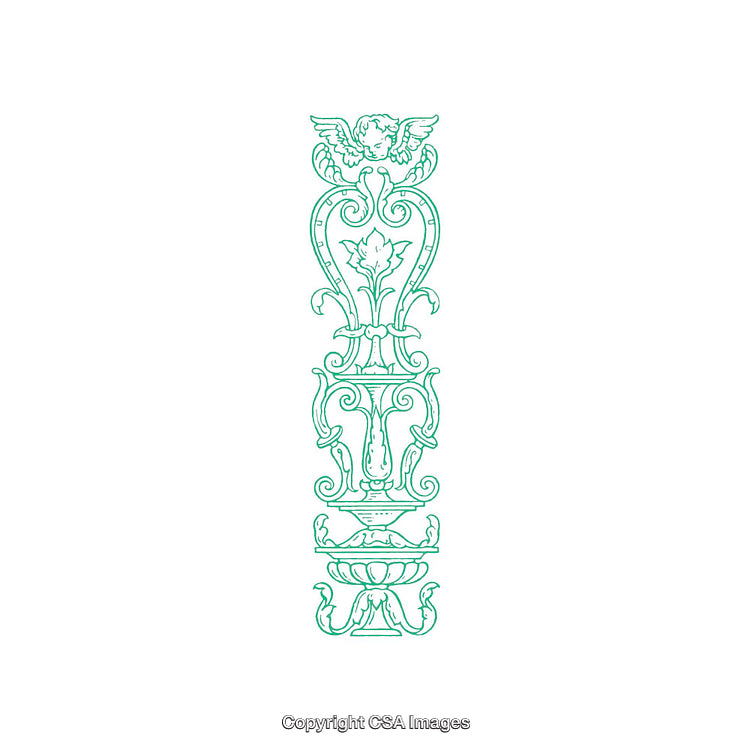 Artistic Green Decorative Ornamentation with Angel Motif in Ornate Baroque Style