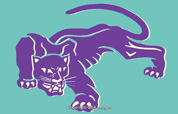 Purple Panther Illustration with Bold Lines on Turquoise Background