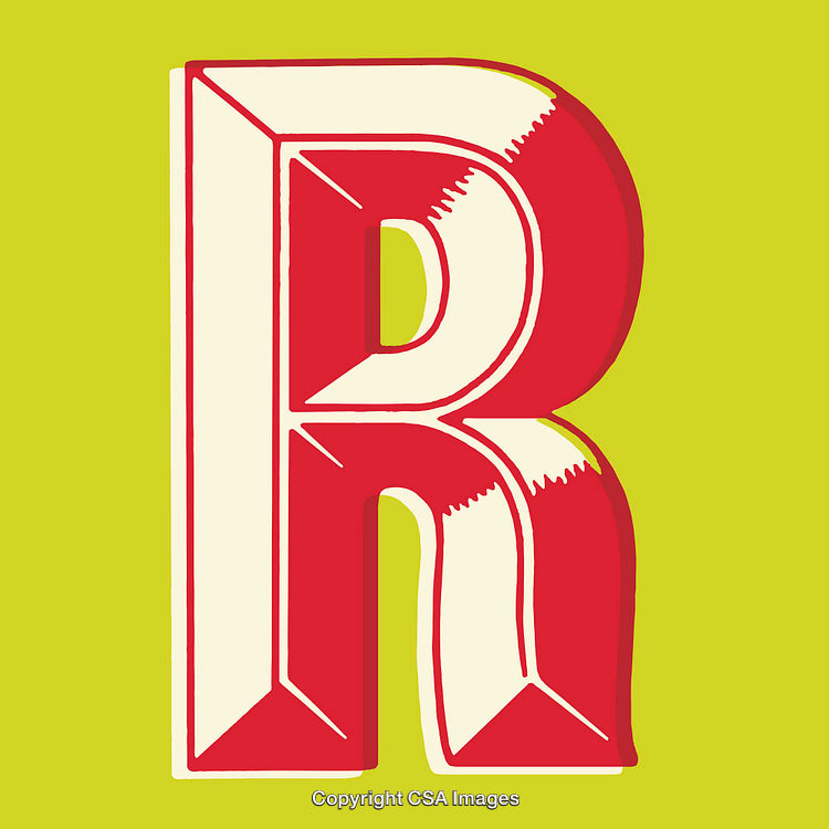Stylized Red Letter R on Bright Green Background