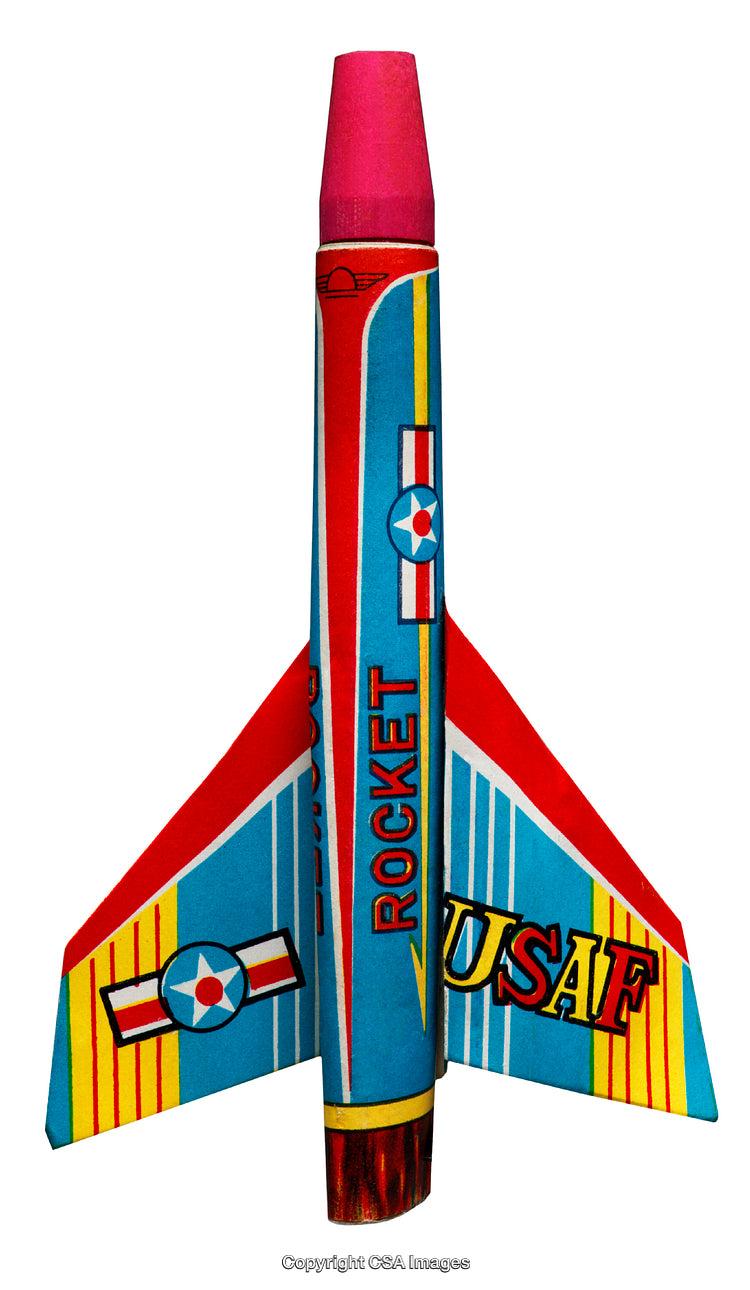 Colorful Rocket Toy With US Design on a White Background