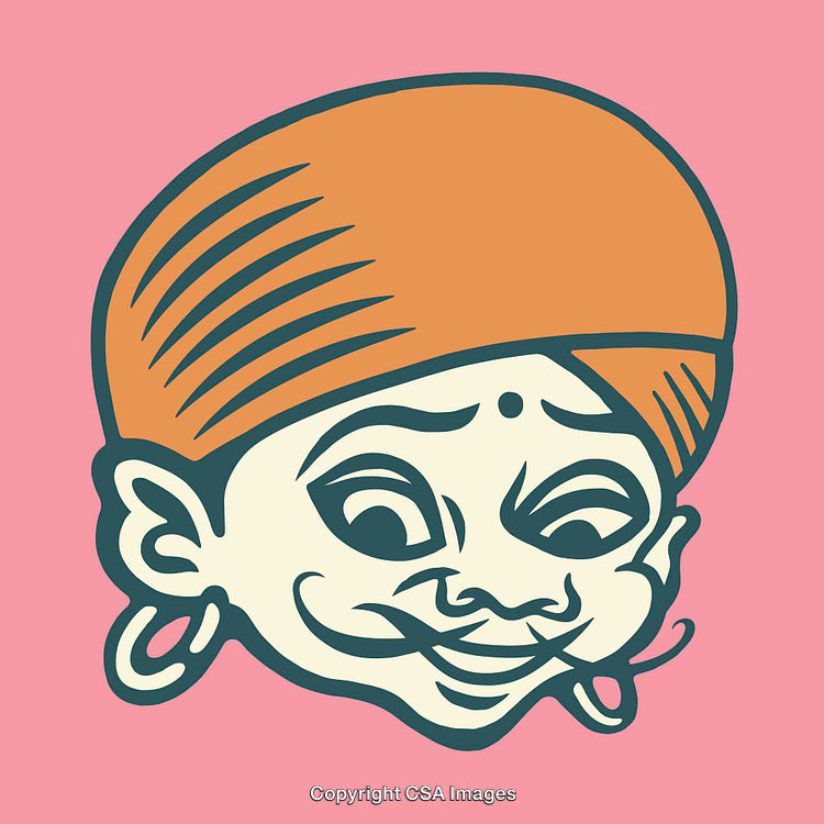 Colorful Line Art Illustration of a Smiling Face with Turban and Earring