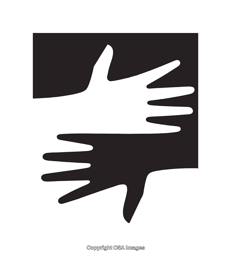 Abstract Black and White Hands Silhouette in Rectangular Composition