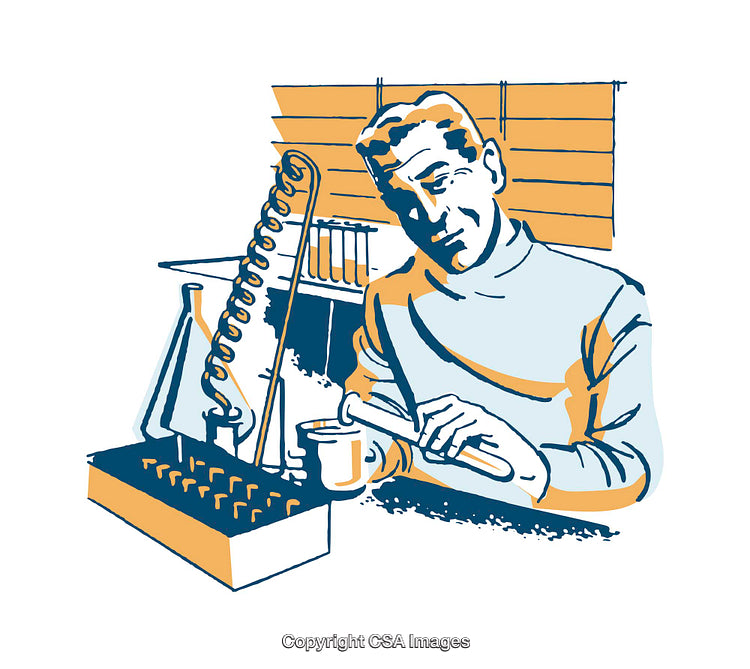 Detailed Color Illustration of a Scientist Working in a Lab Setting