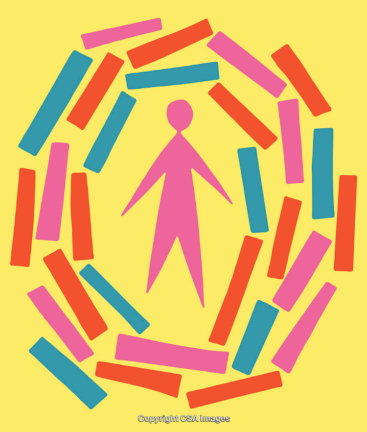 Abstract Color Line Art of Human Figure With Geometric Surround