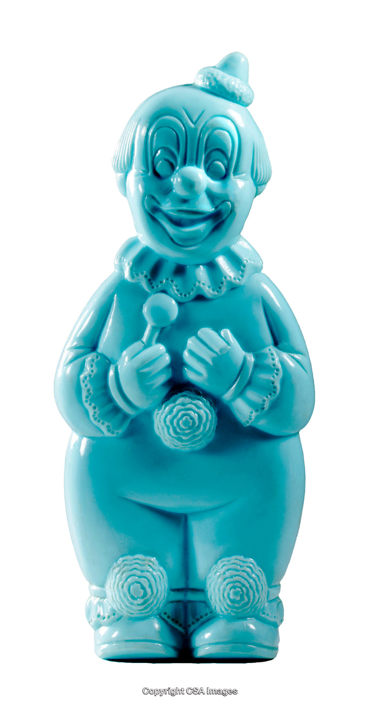 Blue Plastic Clown Figurine On White Background