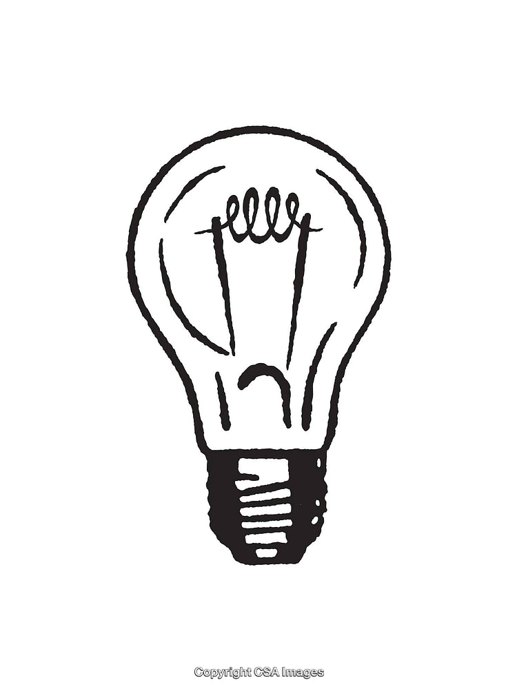 Black and White Line Art Illustration of a Lightbulb Icon