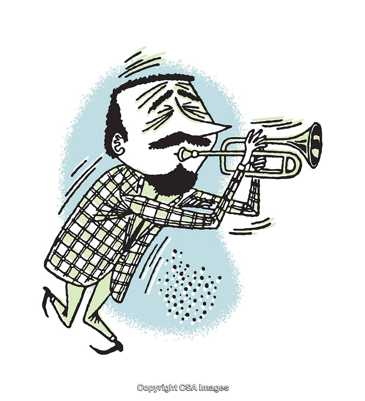 Illustration of a Jazz Musician Playing a Trumpet in Dynamic Motion