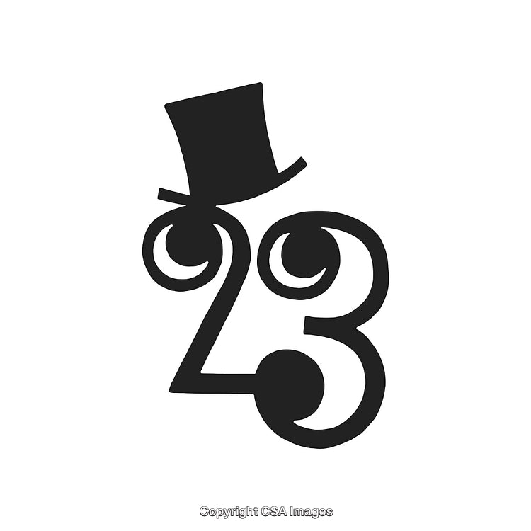 Creative Typography Design Featuring the Number 23 Dressed in a Top Hat