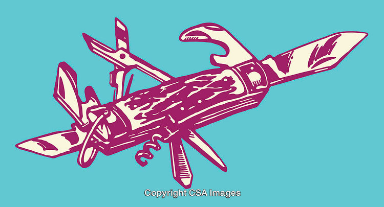 Vintage Multi-Tool Illustration in Vibrant Colorful Design Style