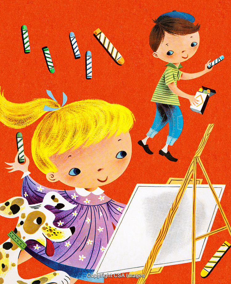 Happy Children Enjoying Creative Art Activities With Playful Dog