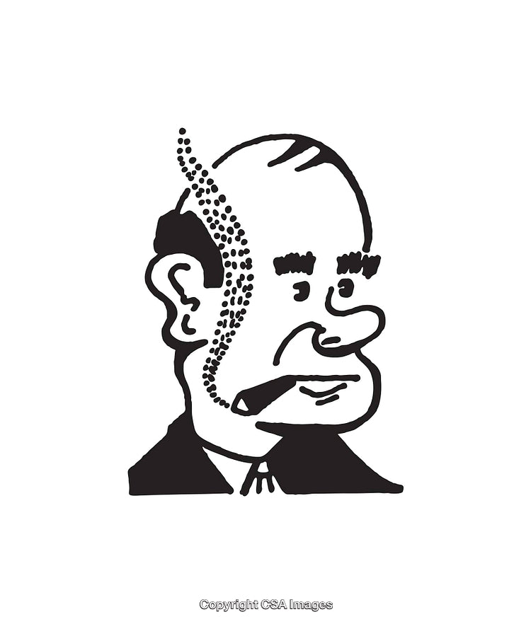 Black and White Cartoon Illustration of a Man Smoking a Cigar