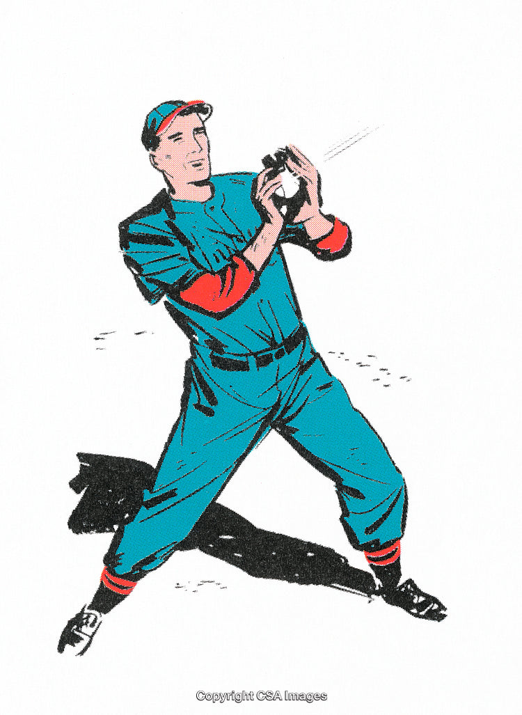 Vintage Illustration of a Baseball Player Catching a Ball