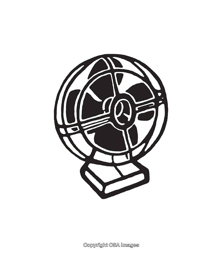 Black And White Line Art Illustration of a Vintage Electric Fan