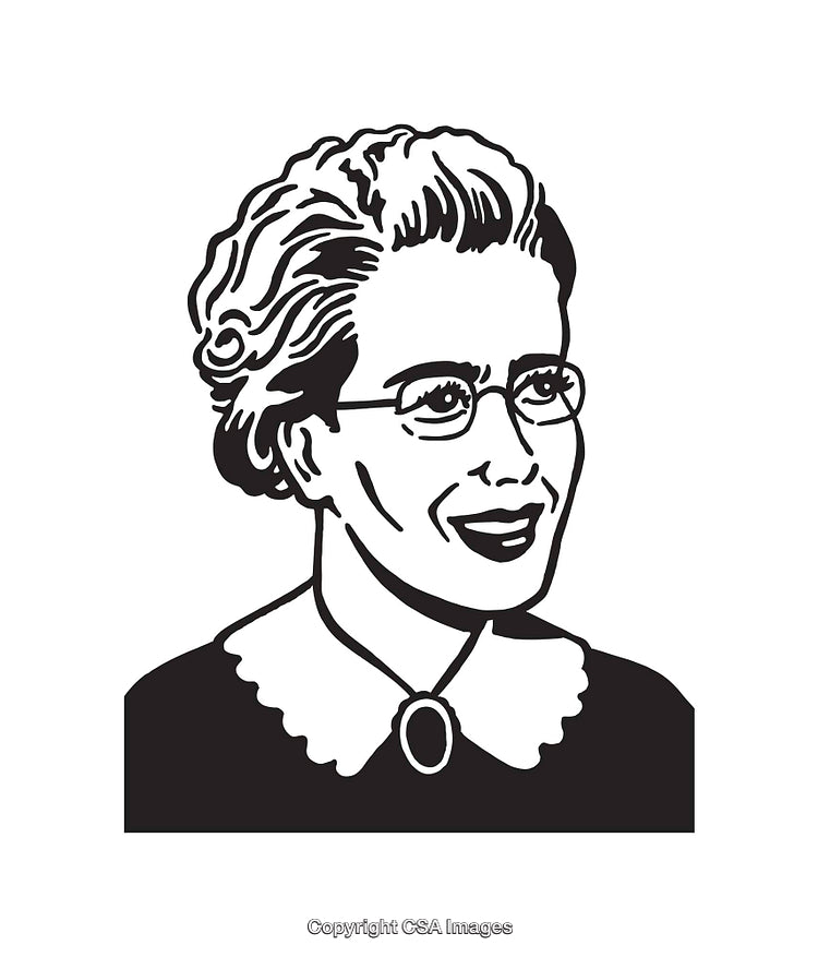 Hand-Drawn Retro Style Illustration of Smiling Woman with Glasses
