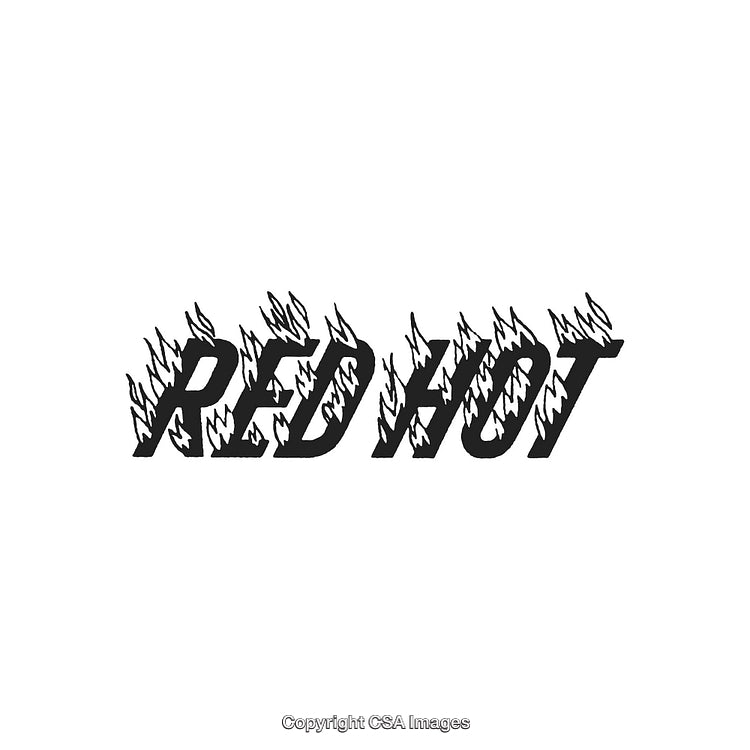 Black Typography with Fire Motif Reading 'Red Hot' on White Background