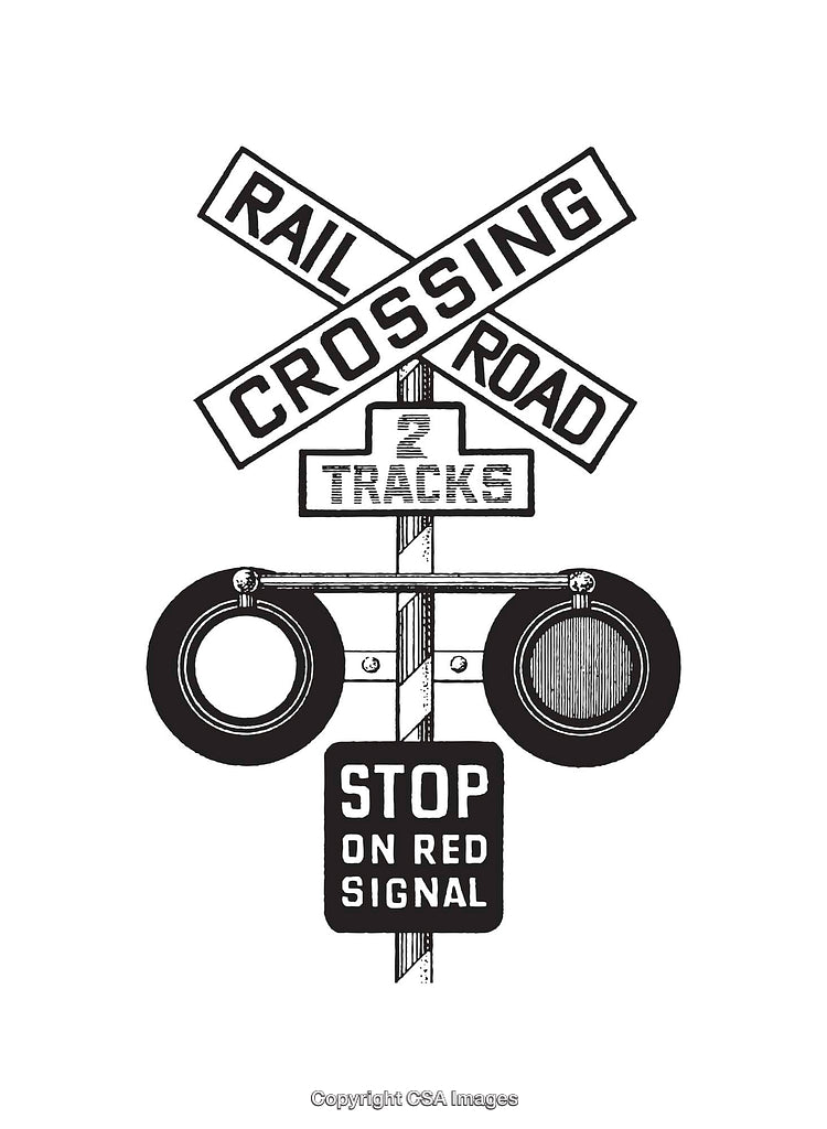 Detailed Illustration of a Railroad Crossing Signal with Instructions