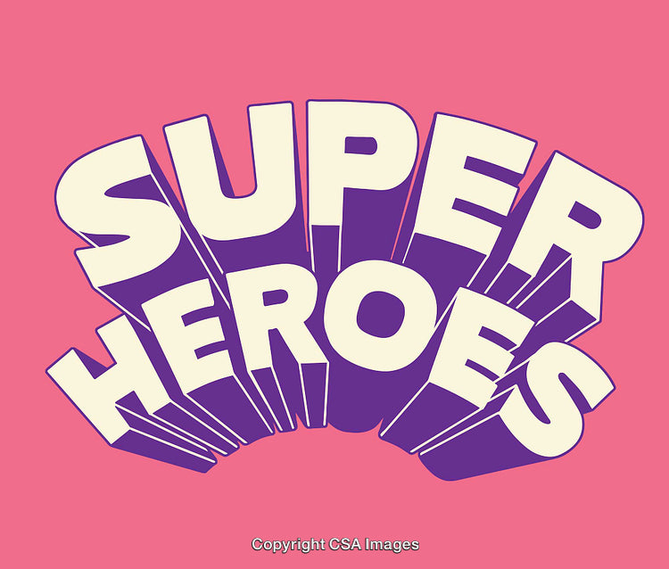 Bold Superheroes Text in Purple and Pink Comic Art Style Design