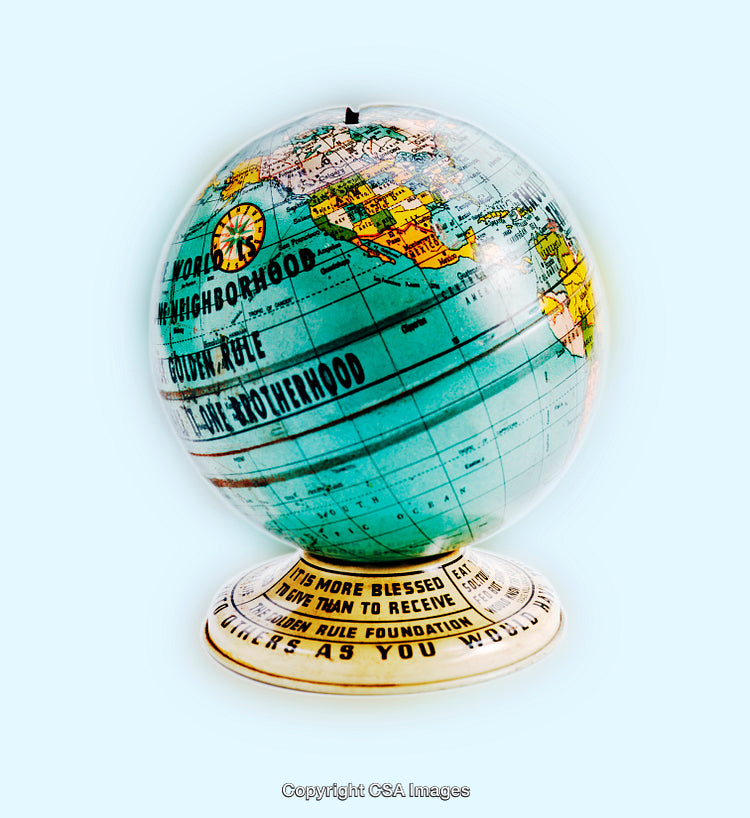 Vintage Earth Globe Featuring Inspirational Messages and Map Design