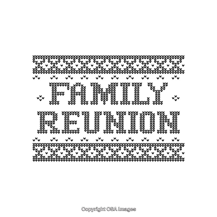 Cross-Stitched Text Design Celebrating Family Reunion Event with Decorative Patterns