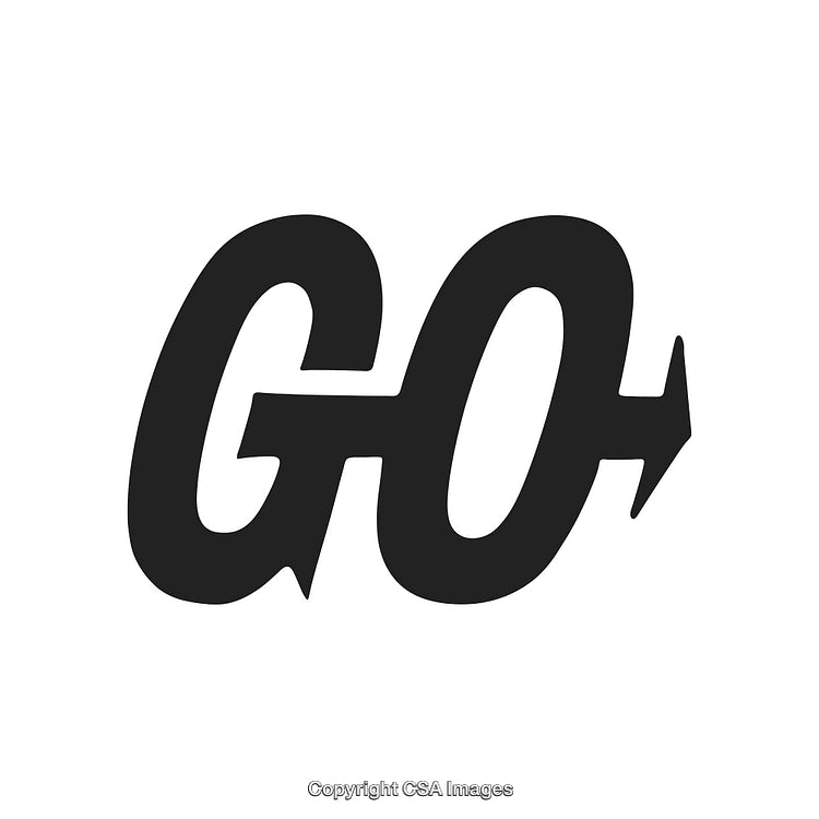 Black Bold Typography Logo with Arrow Indicating Forward Direction on White Background