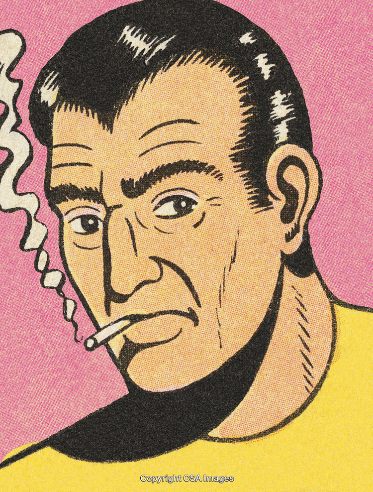 Retro Comic Style Artwork of a Smoking Man with a Colored Background