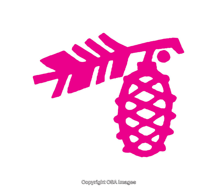 Bright Pink Pinecone Icon with Stylized Tree Branch on White Background