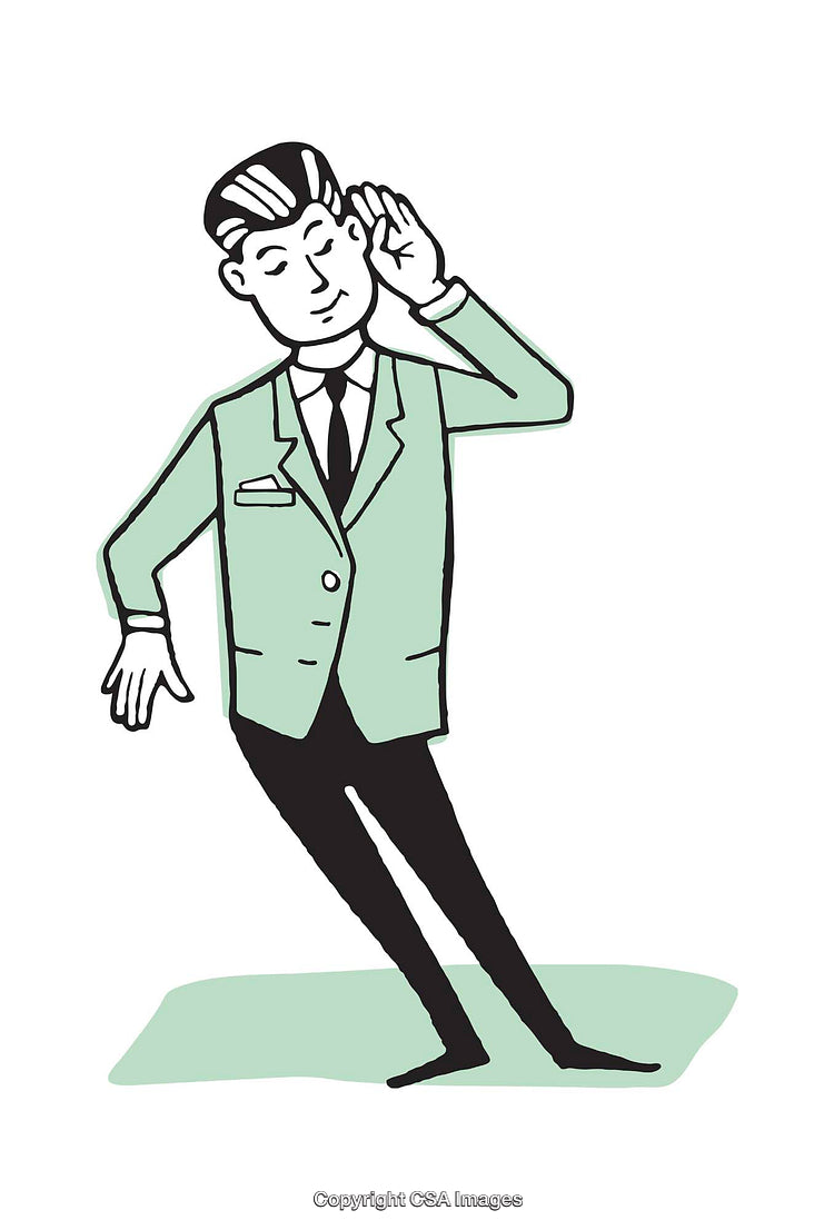 Illustration of a Character Listening Attentively in a Business Suit