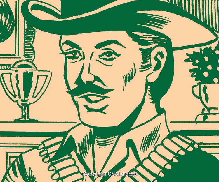 Vintage Styled Portrait of a Cowboy With Decorations and Accessories
