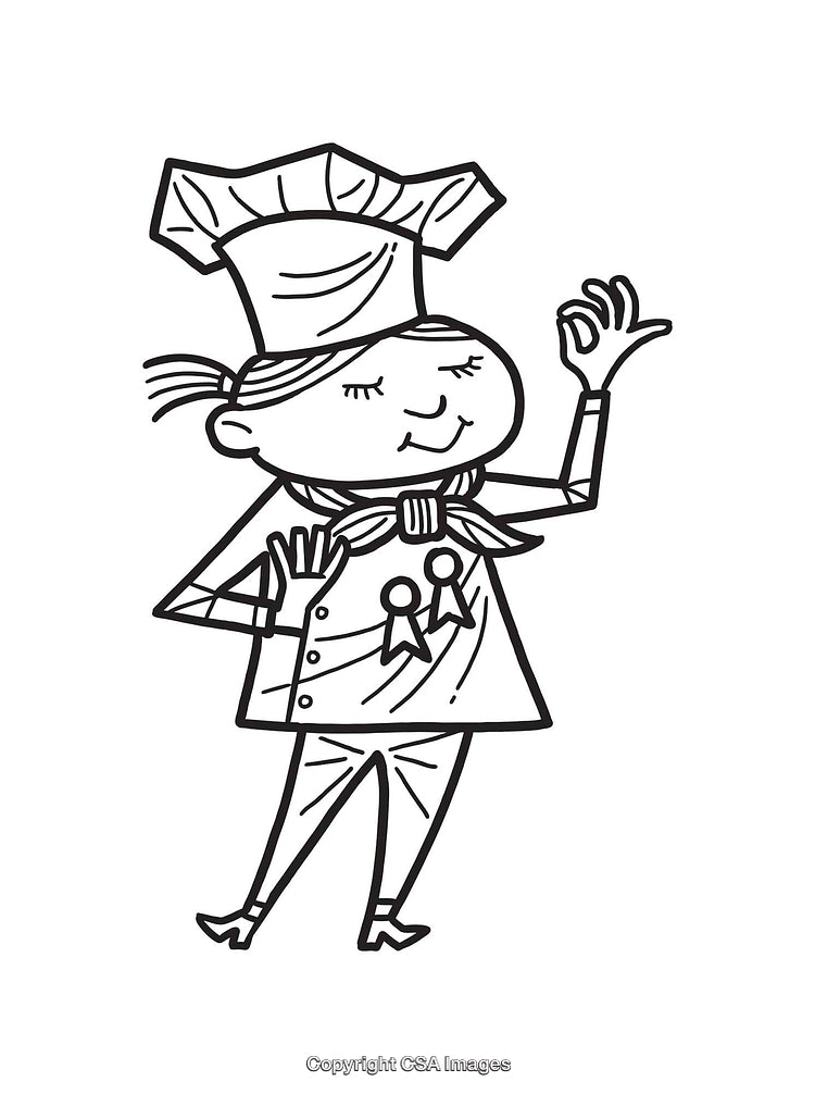 Whimsical Line Art Illustration of a Happy Chef in a Classic Pose
