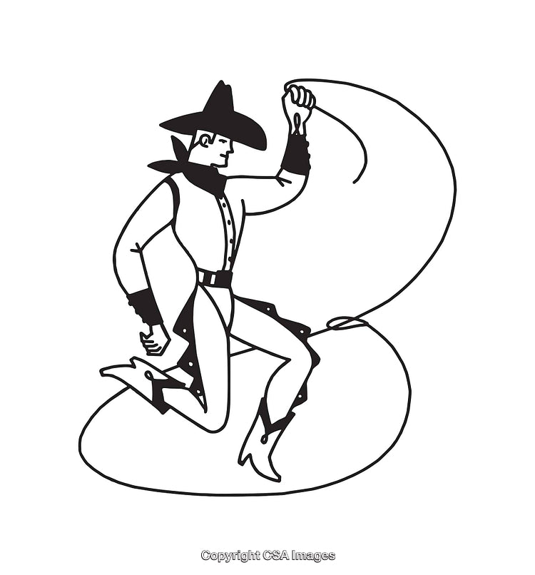 Cowboy Line Art Illustration With Lasso Capturing Western Spirit
