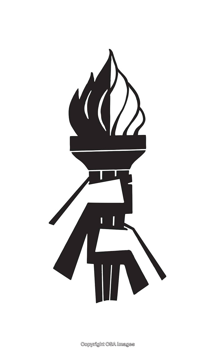Stylized Black and White Illustration of a Torch in Minimalist Design