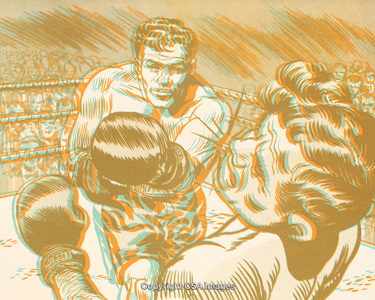 Illustration of Two Boxers in a Boxing Match in Retro Style