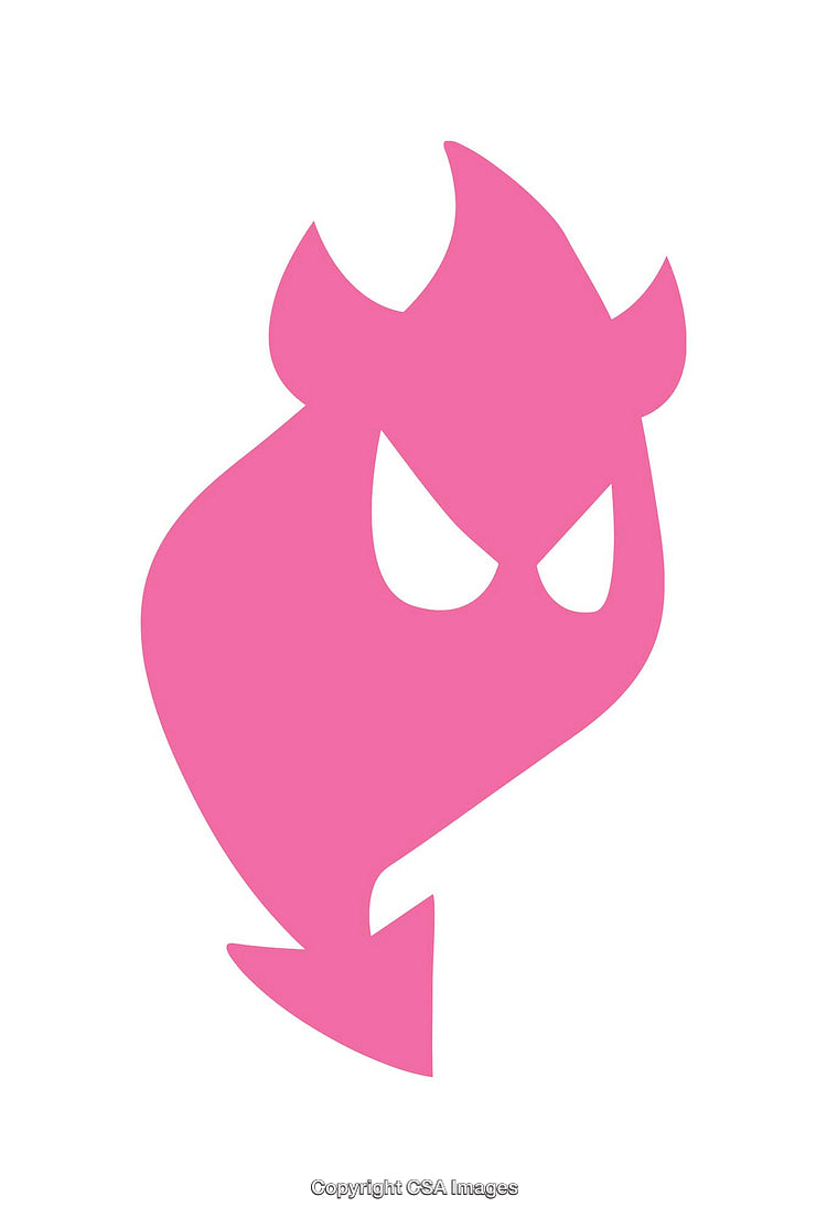Pink Devil Symbol with Bold Geometric Shape on White Background