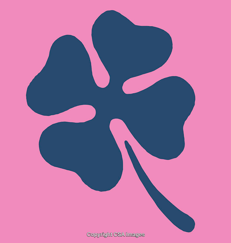 Simple Blue Four Leaf Clover on Pink Background With Minimalist Design