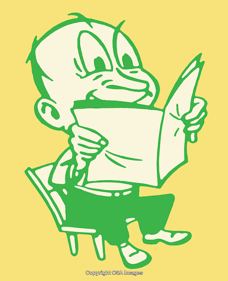 Vintage Style Cartoon of a Character Reading a Newspaper