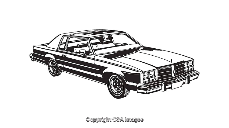 Vintage Sedan Car Line Art Illustration in Black and White