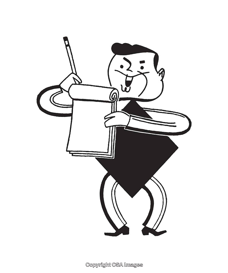 Playful Black and White Cartoon Illustration of a Sketching Character