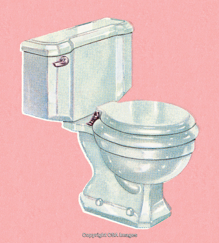 Vintage Illustration of a Toilet on a Soft Pink Background