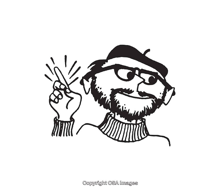 Black and White Line Art Illustration of a Bearded Character with Glasses