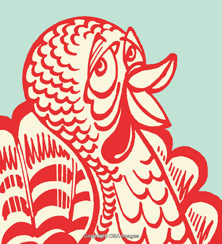 Colorful Line Art Illustration of a Cheerful Cartoon Turkey in Red and Blue