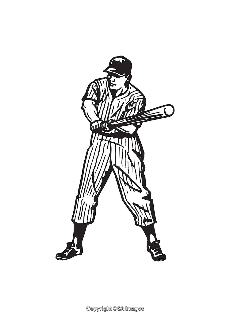 Black and White Illustration of a Baseball Batter Preparing to Swing