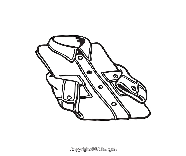 Black and White Line Art Illustration of a Folded Casual Shirt