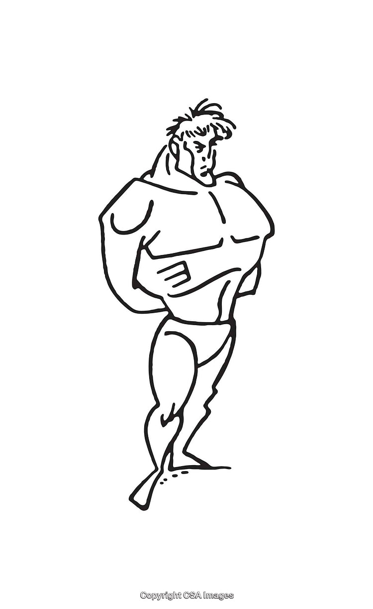 Line Art of Muscular Figure Bodybuilding in Minimalistic Black and White Illustration