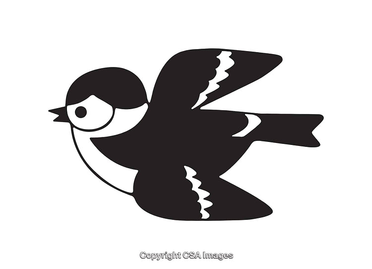 Black and White Line Art Illustration of a Flying Bird Side View