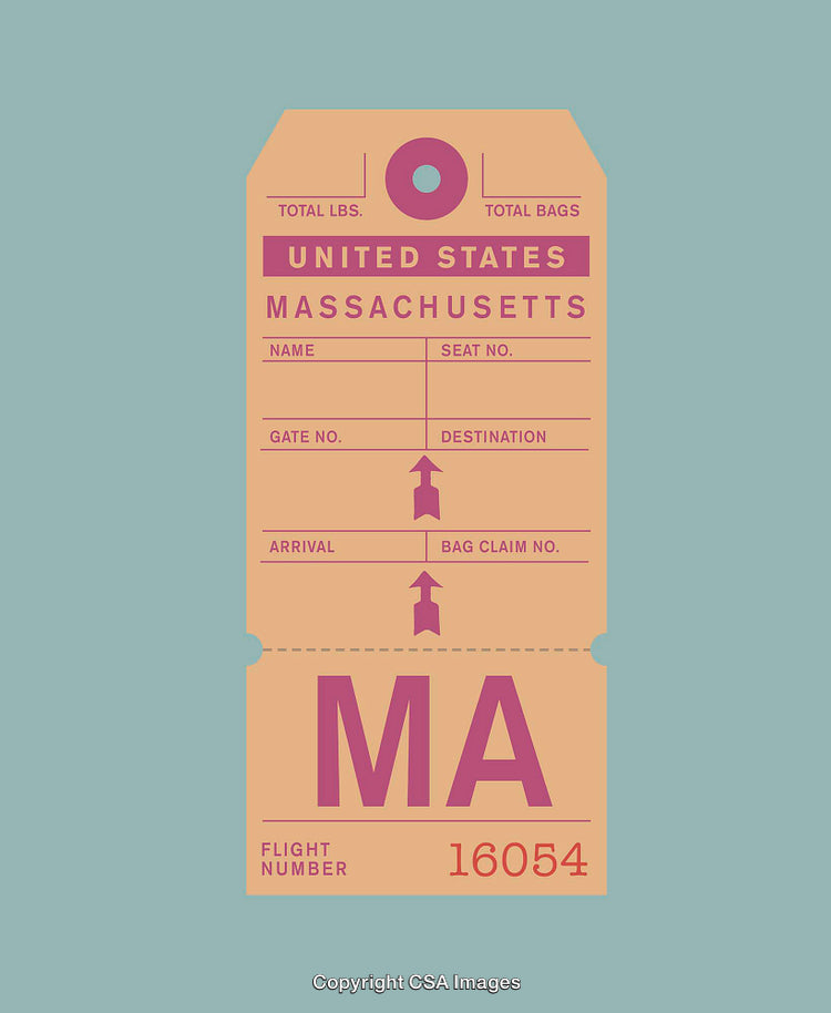 Vintage Travel Tag Design Featuring Massachusetts for Decorative and Artistic Concepts