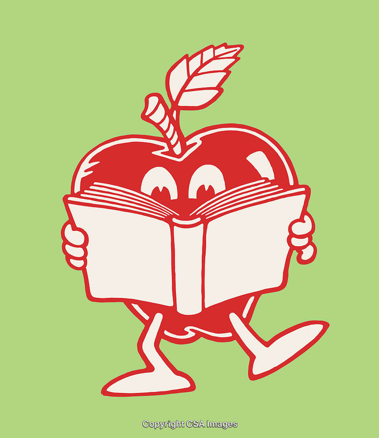Cute Anthropomorphic Apple Illustration Holding a Book