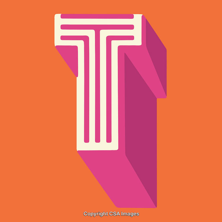 Vibrant Stylized Letter T With Retro Design Elements on Orange Background