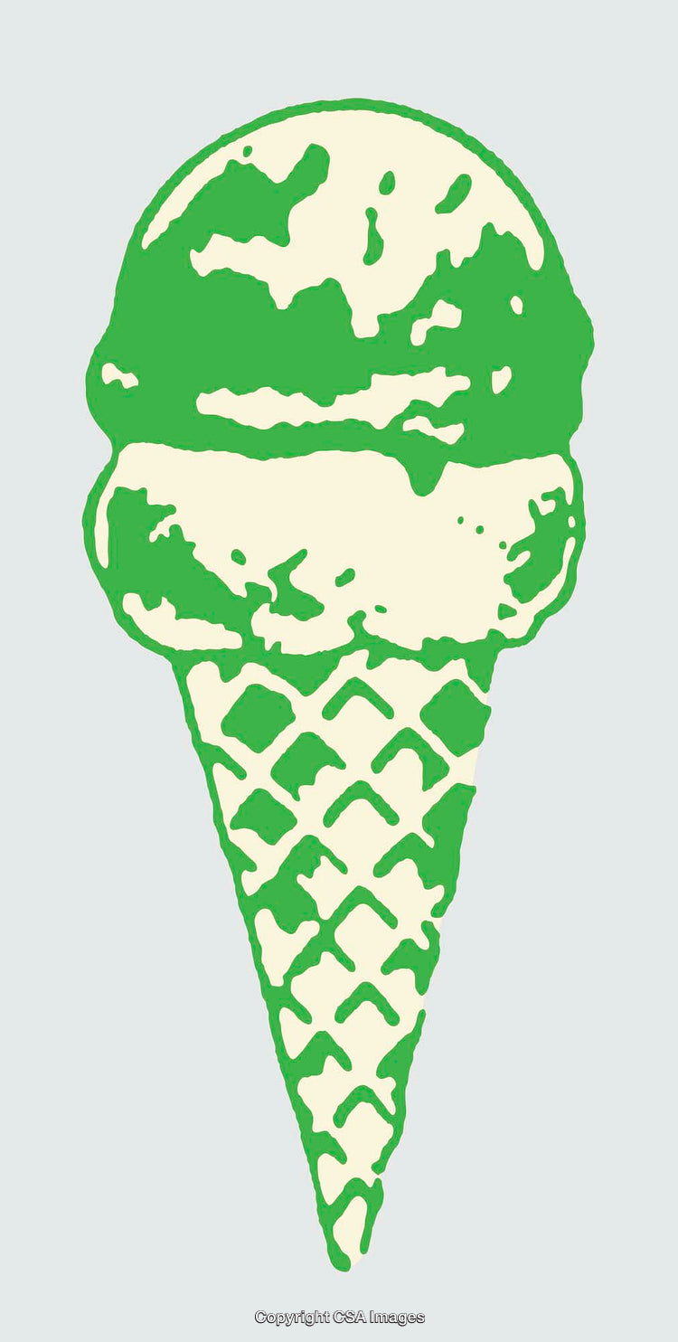 Green and White Ice Cream Cone Illustration with Minimalist Line Art Style