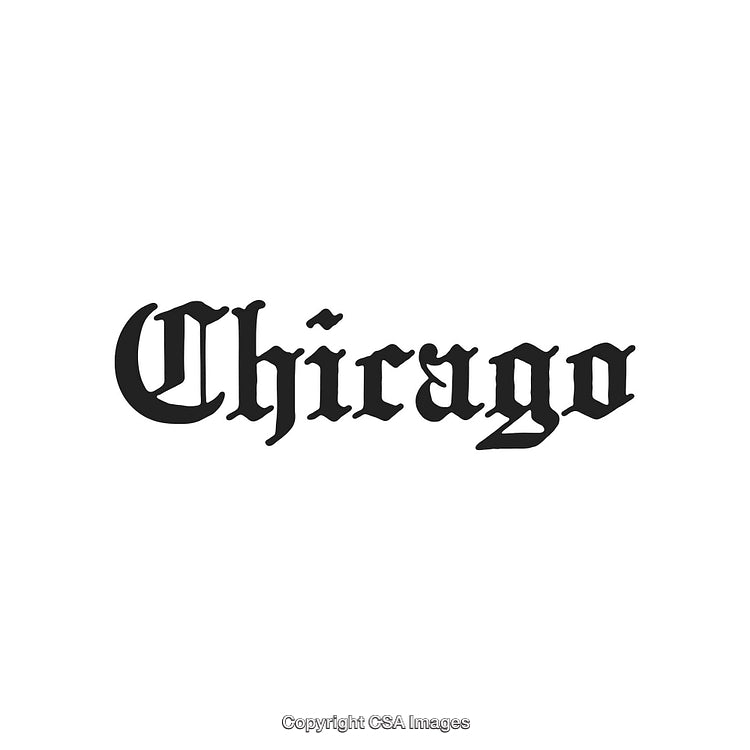 Blackletter Chicago Text Design on White Background Featuring Ornate Font
