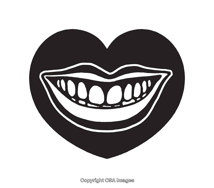 Heart Shaped Illustration Featuring Smiling Mouth in Black and White